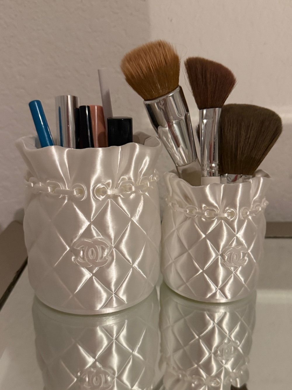 Quilted Pearly White Makeup/ Brush Holders